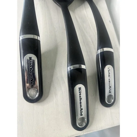 Lot of 3 Kitchen Aid Black Plastic Kitchen Utensils Spoon and Spatulas - Picture 2 of 4